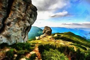 les œuvres dans le style de la peinture à l'aquarelle. paysage de montagne photo