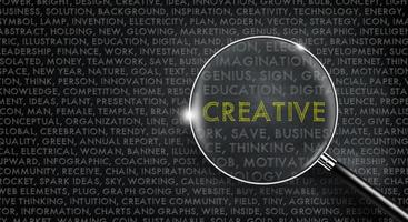 Nuage de mots et mot créatif en couleur jaune sur tableau noir. concept d'idée innovante. photo