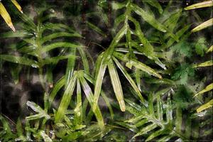 jardin vertical avec feuille verte tropicale, aquarelle. photo