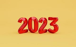 2023 numéro rouge sur fond jaune pour le changement et la préparation joyeux noël et bonne année par rendu 3d. photo