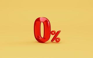 pourcentage zéro rouge ou 0 pour cent sur fond jaune pour l'offre spéciale du grand magasin commercial et le concept de remise par rendu 3d. photo