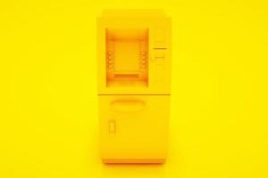 distributeur de billets de banque atm isolé sur fond jaune - illustration 3d. photo