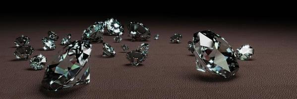 rendu 3d de nombreux diamants de taille sur une surface gris foncé photo