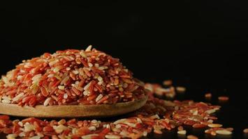 variétés de grains de riz riz au jasmin rouge ou riz brun rouge. nouvelle variété indigène de thaïlande. la vitamine b aide à traiter les allergies. et ne provoque pas de réactions allergiques adaptées aux patients souffrant d'anémie. photo