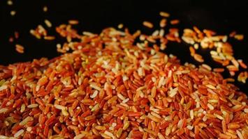 variétés de grains de riz riz au jasmin rouge ou riz brun rouge. nouvelle variété indigène de thaïlande. la vitamine b aide à traiter les allergies. et ne provoque pas de réactions allergiques adaptées aux patients souffrant d'anémie. photo