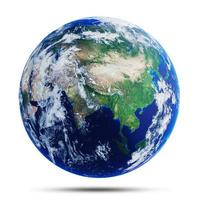 modèle de la terre ou de la planète terre dans la région asiatique. sur un fond blanc avec un tracé de détourage. rendu 3d. photo