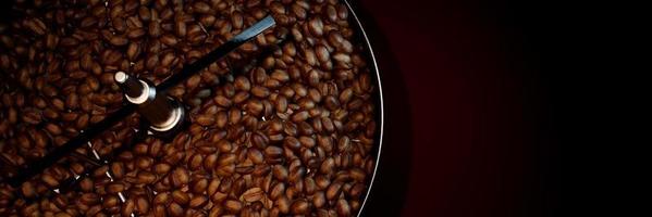 grains de café frais sur un four torréfacteur. pour sécher ou torréfier les grains de café. avant d'être broyé en poudre pour faire du café frais. rendu 3d photo