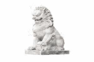 chien foo fu ou lion gardien chinois sur fond blanc. style aquarelle. photo