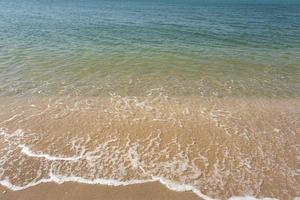 vague océanique douce de l'océan bleu sur la plage de sable tropicale en arrière-plan d'été avec espace de copie. fond texturé photo