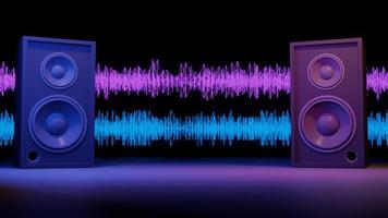 concept d'art musical système de haut-parleurs lumière sombre cyber bleu clair et rose, espace de travail ou art de fond. rendu 3d. photo