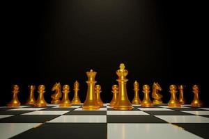 deux armées d'échecs sur l'échiquier en bois. place vide pour le texte. bataille d'échecs illustration 3d photo
