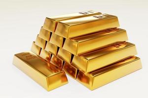 empiler des lingots d'or en gros plan, poids des lingots d'or concept de richesse et de réserve. concept de réussite dans les affaires et la finance, fond blanc rendu 3d photo