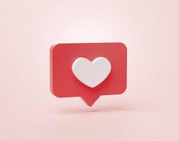 forme de coeur ou icône de notification de médias sociaux préférée dans les bulles 3d dessin animé bannière site web ui sur fond rose illustration de rendu 3d photo