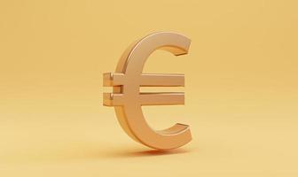 signe euro doré sur fond jaune pour le concept de change et de transfert d'argent, l'euro est la principale monnaie de la région de l'union européenne par rendu 3d. photo