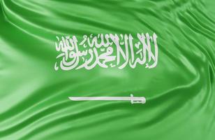 belle vague de drapeau saoudien gros plan sur fond de bannière avec espace de copie., modèle 3d et illustration. photo