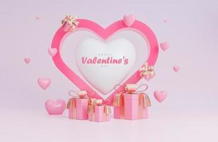 style de papier joyeux saint valentin avec des coeurs objets 3d sur fond rose., modèle 3d et illustration. photo