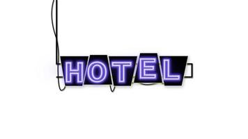 emblème de l'enseigne de l'hôtel dans un style néon sur fond blanc photo