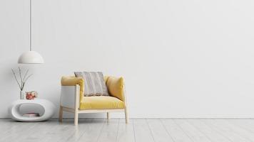 salon avec table en bois, lampes et fauteuil jaune. photo