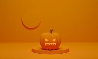 rendu 3d. scène minimale de citrouille et de podium pour le fond d'halloween. photo