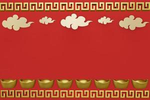 carte de voeux du nouvel an chinois. année du rat. ornement doré et rouge. conception de style 3d. concept de modèle de bannière de vacances, élément de décor photo