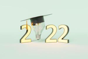 Illustration 3d avec concept de graduation de l'université 2022 photo