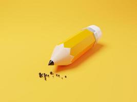 crayon jaune dessin crayon écrit sur fond jaune pour le concept d'outil stationnaire de concepteur d'art et d'éducation par rendu 3d. photo