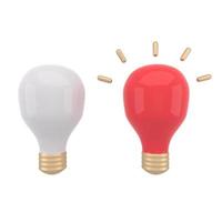 3d allumer et éteindre le jeu d'icônes d'ampoule. lampes à incandescence incandescentes. idée de créativité, concept d'innovation d'entreprise. photo
