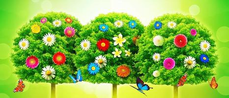 fleurs et arbre. composition florale créative de printemps. photo