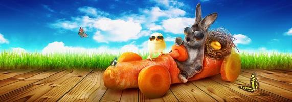 drôle de lapin de Pâques. concept de joyeuses fêtes de pâques. photo