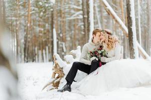 Séance photo de mariage d'hiver dans la nature