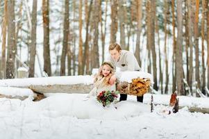 Séance photo de mariage d'hiver dans la nature