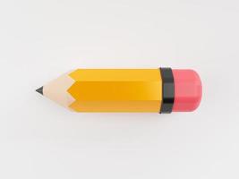 isolement de l'écriture au crayon de dessin au crayon jaune sur fond blanc pour le concept d'outil stationnaire de concepteur d'art et d'éducation par rendu 3d. photo