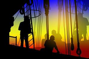 silhouettes d'ouvriers sur un chantier de construction photo