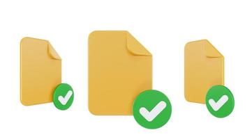 icône de vérification verte du fichier de rendu 3d avec papier de fichier orange et vérification verte photo