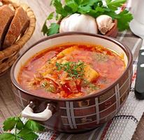 Gros plan de la soupe rouge nationale ukrainienne et russe gros plan borsch photo