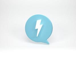 rendu 3d, illustration 3d. icône flash sur bulle parler sur fond blanc. concept d'énergie, de danger et de puissance. photo