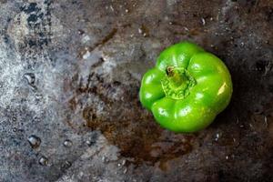 poivron vert isolé sur fond de métal foncé humide mise à plat photo