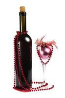 bouteille de vin rouge et décoration pour noël photo