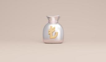 symboles de rendu 3d concept de sac d'argent en lire turque de monnaies d'argent. rendu 3D. Illustration 3D. photo
