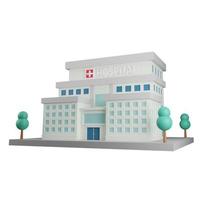 bâtiment de l'hôpital sur fond blanc isolé. scène pour la santé, la médecine, l'arrière-plan de l'architecture. illustration de rendu 3d. photo
