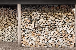 bois de chauffage empilé dans un hangar à bois photo