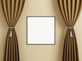 affiche noire carrée minimaliste ou maquette de cadre photo sur le mur entre le rideau.