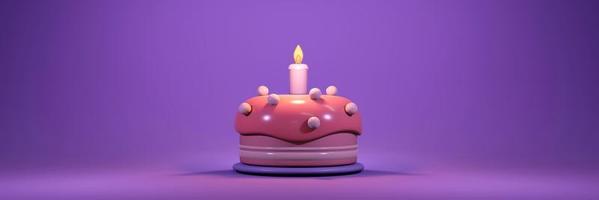 rendu 3d de gâteau d'anniversaire avec bougie dans le concept de thème pastel foncé de bannière de fête d'anniversaire. illustration de rendu 3d. photo