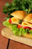 sandwich frais avec légumes, salade verte et fromage
