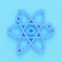 Rendu 3D de la structure de l'atome rayonnant d'énergie. rendu 3d plat d'atome isolé sur un fond de couleur photo