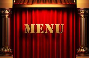 menu mot d'or sur le rideau rouge photo