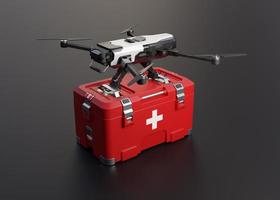 drone avec trousse de premiers soins, concept de soins médicaux d'urgence photo