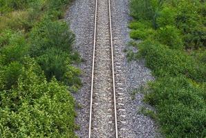 chemin de fer avec herbe, mauvaises herbes photo