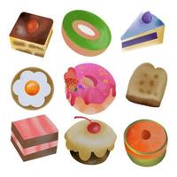 aquarelle peinte d'un ensemble de restauration rapide de gâteaux, chocolat, oeuf, biscuits, beignet, pains. ensemble d'illustrations dessinées à la main photo