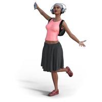 belle jeune femme en tenue décontractée écoutant de la musique sur smartphone en illustration 3d photo